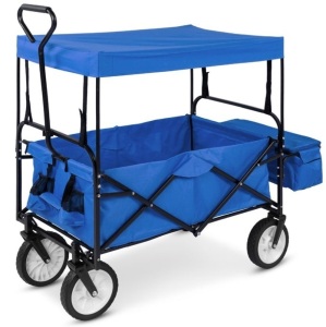 Utility Wagon Cart w/ Folding Design, 2 Cup Holders, Removable Canopy, Blue, May Be Missing Hardware, E-Commerce Return/Damaged Box