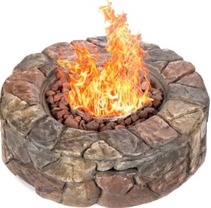 Stone Gas Fire Pit w/ 30,000 BTU, Ignition Button, Control Knob - 27.6in, Appears New