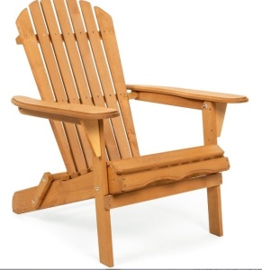 Folding Wooden Adirondack Chair Accent Furniture w/ Natural Finish - Brown, Appears New