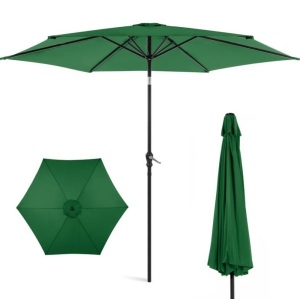 Outdoor Steel Market Patio Umbrella Decoration w/ Tilt, Crank Lift - 10ft, Green, Appears New/Damaged Box