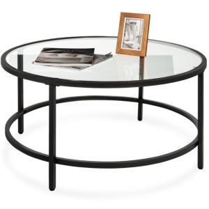 Round Tempered Glass Coffee Table w/ Steel Frame - 36in, Black, Appears New