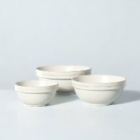 3pc Defined Rim Stripe Stoneware Mixing Bowl Set Sour Cream - Hearth & Hand&trade; with Magnolia