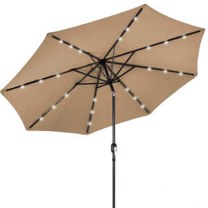 Solar LED Lighted Patio Umbrella w/ Tilt Adjustment, UV-Resistance 