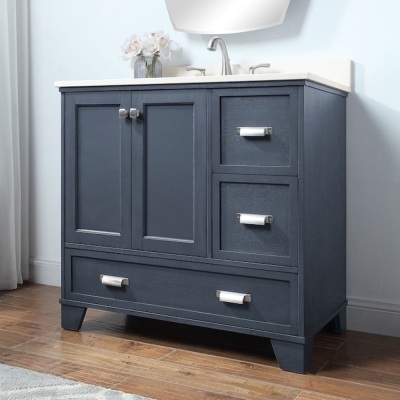 allen + roth Leeland 36-in Harbor Blue Undermount Single Sink Bathroom Vanity with White Engineered Stone Top