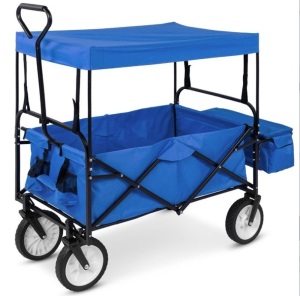 Utility Wagon Cart w/ Folding Design, 2 Cup Holders, Removable Canopy, Blue, May Be Missing Hardware, Appears New/Damaged Box