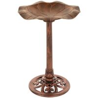 Lily Leaf Pedestal Bird Bath Decoration Accent w/ Floral Accents&nbsp;