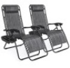 Set of 2 Adjustable Zero Gravity Patio Chair Recliners w/ Cup Holders, Gray, Appears New/Damaged Box