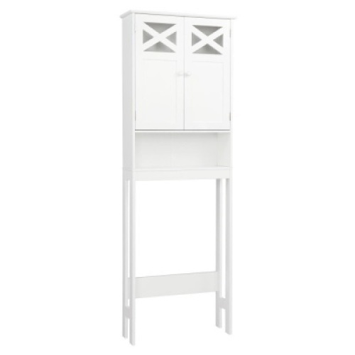Over the Toilet Bathroom Storage Spacesaver with Cabinet and Open Shelf, Bathroom Cabinet with 2 Doors and Adjustable Shelves, White