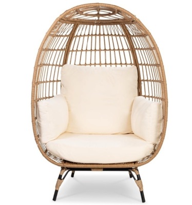 Wicker Egg Chair Oversized Indoor Outdoor Patio Lounger, Ivory, Appears New