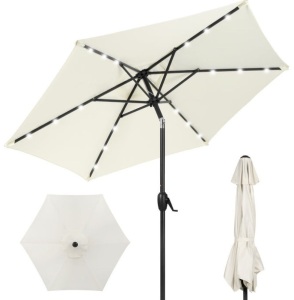 Outdoor Solar Patio Umbrella w/ Push Button Tilt, Crank Lift - 7.5ft, Cream, Appears New