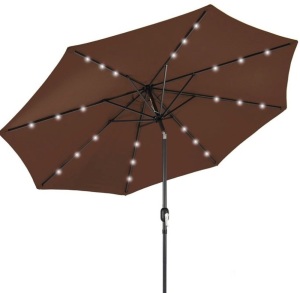 Solar LED Lighted Patio Umbrella w/ Tilt Adjustment, UV-Resistance - 10ft, Brown, Appears New