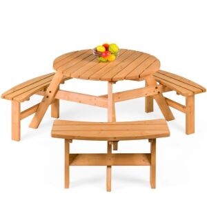 6-Person Circular Wooden Picnic Table w/ Benches