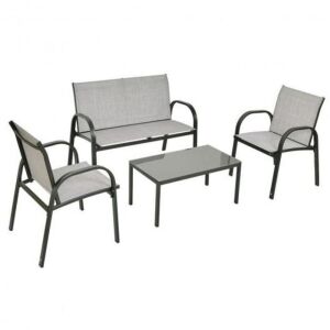 4 Pcs Patio Furniture Set With Glass Top Coffee Table