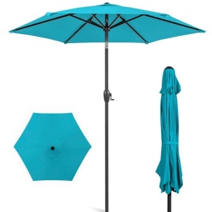 Outdoor Market Patio Umbrella w/ Push Button Tilt, Crank Lift - 7.5ft, Sky Blue, E-Commerce Return/Appears New