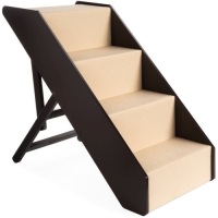Foldable Adjustable, Non-Slip Wide Wooden Carpeted Pet Step Stairs, 4 Steps, E-Commerce Return/Appears New