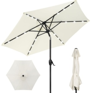 Outdoor Solar Patio Umbrella w/ Push Button Tilt, Crank Lift - 7.5ft, Cream, E-Commerce Return/Appears New