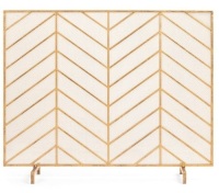 Single Panel Iron Chevron Fireplace Screen w/ Antique Finish - 38x31in, Gold, Appears New