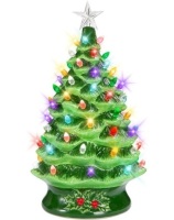 XL Pre-Lit Ceramic Christmas Tree Battery-Powered w/ LED Light, Timer - 24in, Appears New