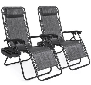 Set of 2 Adjustable Zero Gravity Patio Chair Recliners w/ Cup Holders, Appears New/Damaged Box