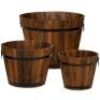 Set of 3 Rustic Wood Bucket Barrel Garden Planters Set w/ Drainage Holes&nbsp;