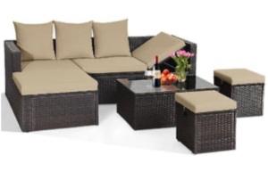 5Pcs Rattan Patio Conversation Furniture Set, May Be Missing Hardware, Appears New/Damaged Box