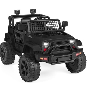 12V Kids Ride-On Truck Car w/ Parent Remote Control, Spring Suspension, Black, Appears New/Damaged Box