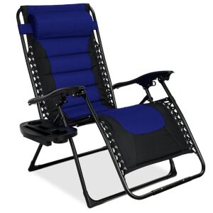 Oversized Padded Zero Gravity Chair, Folding Recliner w/ Headrest, Side Tray 