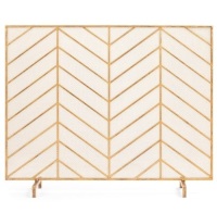 Single Panel Iron Chevron Fireplace Screen w/ Antique Finish - 38x31in, Gold, Appears New