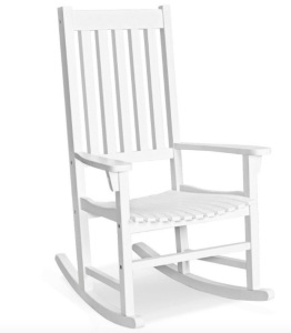 Indoor Outdoor Wooden High Back Rocking Chair-White, May Be Missing Hardware, Appears New