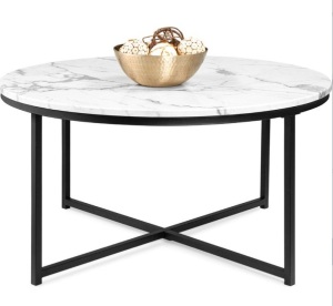 Round Coffee Table w/ Faux Marble Top, Metal Frame - 36in, May Be Missing Hardware, Appears New