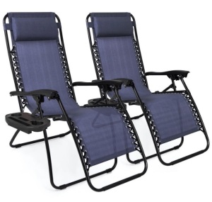 Set of 2 Adjustable Zero Gravity Patio Chair Recliners w/ Cup Holders, Blue, E-Commerce Return