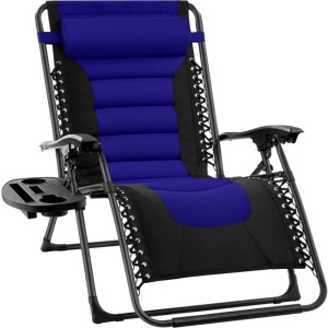 Oversized Padded Zero Gravity Chair, Folding Recliner w/ Headrest, Side Tray