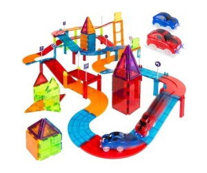 105-Piece Kids Magnetic Building Tiles Set w/ 2 Cars, Appears New