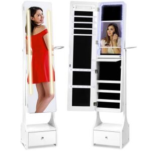 Standing Full Length LED Mirror Jewelry Armoire w/Interior & Exterior Lights 