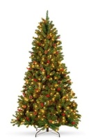 Pre-Lit Pre-Decorated Spruce Christmas Tree w/ Pine Cones, Berries, 6ft, Appears New/Damaged Box