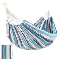 Lot of 2-Person Brazilian-Style Double Hammock w/ Portable Carrying Bag, Ocean, and&nbsp;Portable Heavy-Duty Steel Hammock Stand w/ Built-In Wheel, Case - 9ft, Appears New