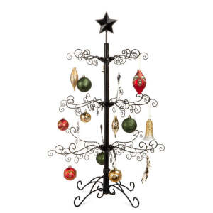 Wrought Iron Christmas Tree Ornament Display w/ Easy Assembly, Stand