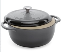 6qt Non-Stick Enamel Cast-Iron Dutch Oven Kitchen Cookware w/ Side Handles, Gray, Appears New