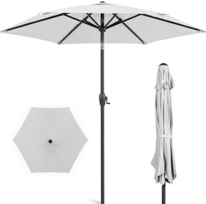 Outdoor Market Patio Umbrella w/ Push Button Tilt, Crank Lift - 7.5ft, Fog Gray, Appears New