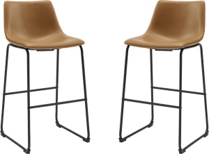 30" Industrial Faux Leather Barstools, Whiskey Brown, Set of 2 - Appears New  