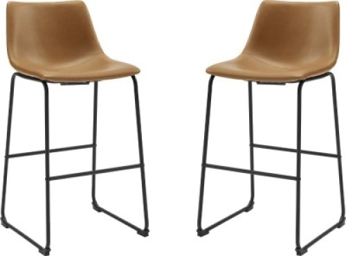 30" Industrial Faux Leather Barstools, Whiskey Brown,&nbsp;Set of 2 - Appears New&nbsp;&nbsp;