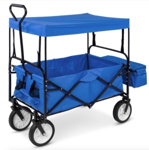 Utility Wagon Cart w/ Folding Design, 2 Cup Holders, Removable Canopy, Blue, Appears New/Damaged Box