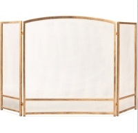3-Panel Simple Steel Mesh Fireplace Screen w/ Rustic Worn Finish - 47x29in, Antique Gold, Appears New