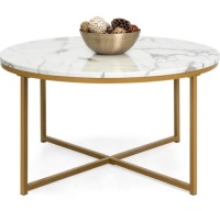 Round Coffee Table w/ Faux Marble Top, Metal Frame - 36in, Gold, May Be Missing Hardware, Appears New