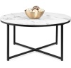 Round Coffee Table w/ Faux Marble Top, Metal Frame - 36in, Black, Appears New