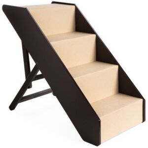 Foldable Adjustable, Non-Slip Wide Wooden Carpeted Pet Step Stairs 