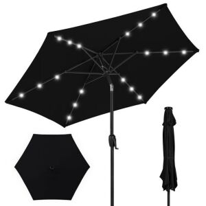 Outdoor Solar Patio Umbrella w/ Push Button Tilt, Crank Lift - 7.5ft 