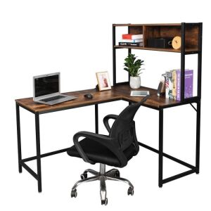 56" L-Shaped Computer Desk with Hutch