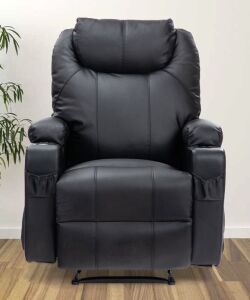 PU Leather Recliner with Heating Massage Function - Black