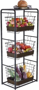 Home Intuition 3-Tier Removable Wire Baskets Stand and Shelf, Antique Black - Appears New  